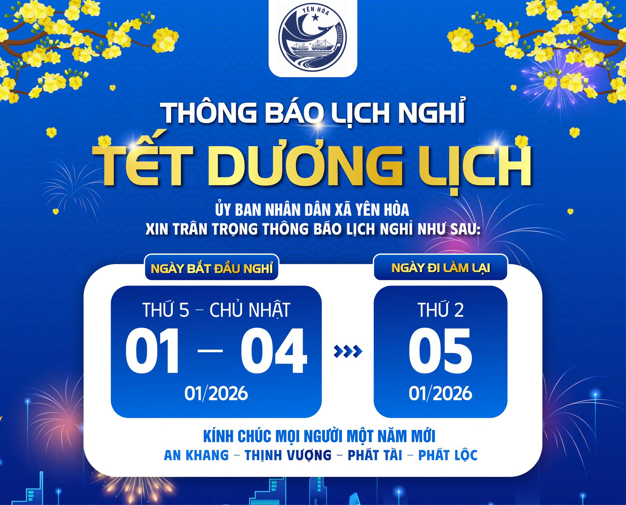 Thông báo Về thời gian nghỉ Tết Dương lịch năm 2026