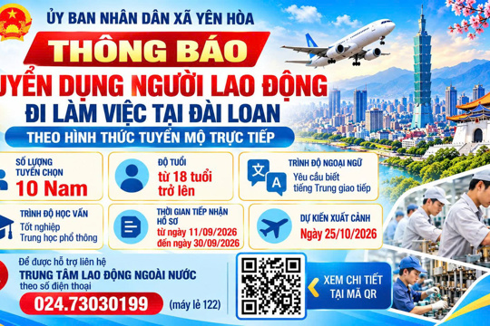 Thông báo tuyển dụng người lao động đi làm việc tại Đài Loan theo hình thức tuyển mộ trực tiếp   