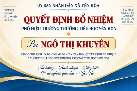 Quyết định bổ nhiệm chức vụ Phó Hiệu trưởng trường Tiểu học Yên Hòa
