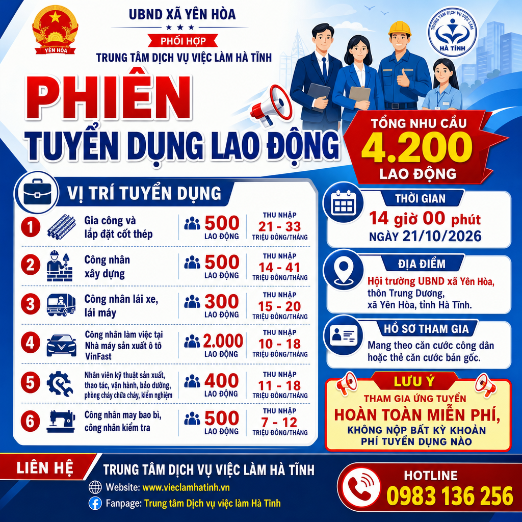 UBND xã Yên Hòa thông tin về phiên tuyển dụng lao động