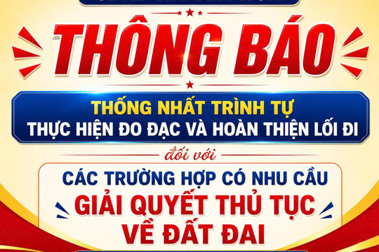 Thông báo về việc thống nhất trình tự thực hiện đo đạc và hoàn thiện lối đi đối với các trường hợp có nhu cầu giải quyết thủ tục về đất đai
