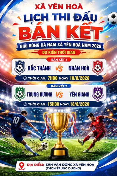 Lịch thi đấu vòng Bán kết Giải bóng đá Nam toàn xã Yên Hòa năm 2026