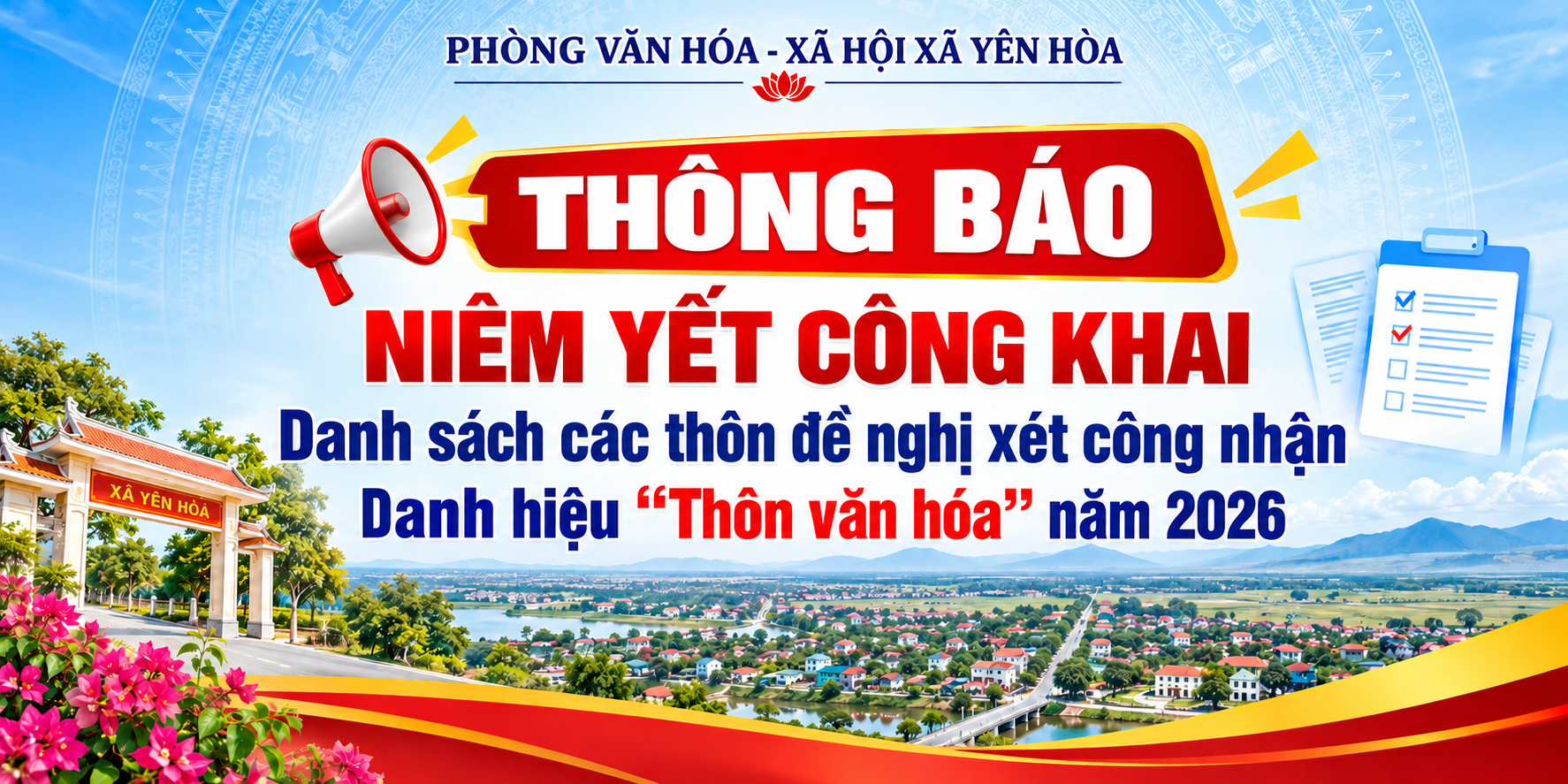 Thông báo Danh sách các thôn đề nghị xét công nhận Danh hiệu “Thôn văn hóa” năm 2026
