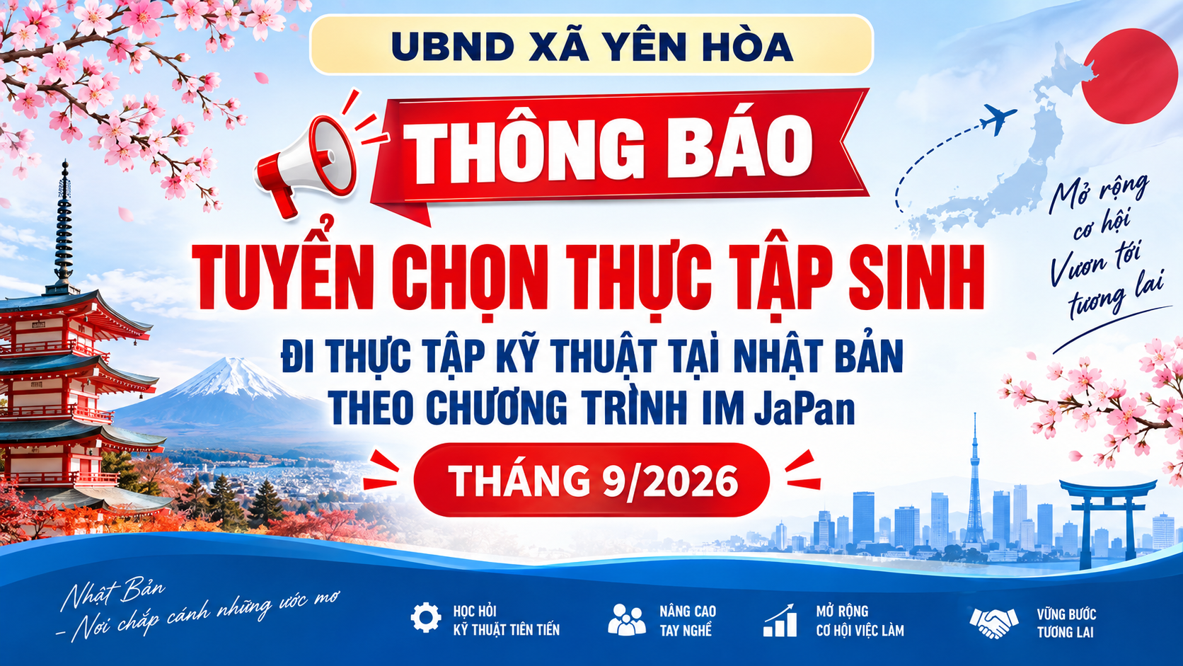 Thông báo tuyển chọn thực tập sinh đi thực tập kỹ thuật tại Nhật Bản theo chương trình  IM JaPan tháng 9/2026