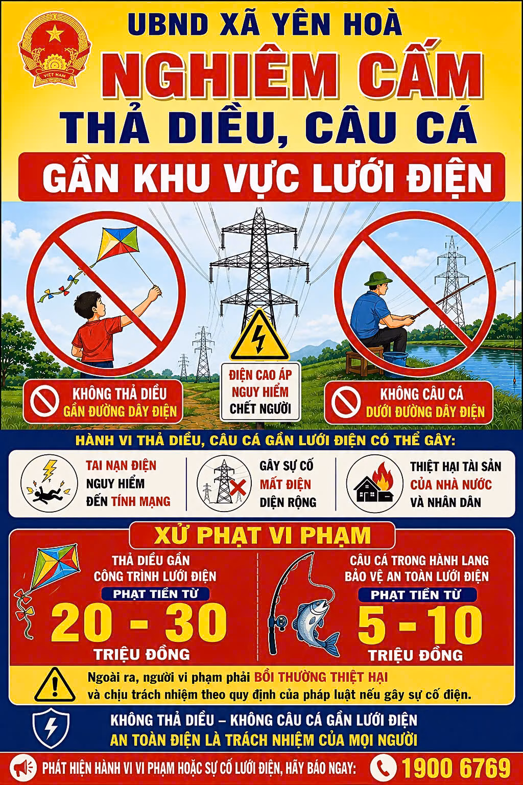 Nghiêm cấm thả diều, câu cá gần khu vực lưới điện