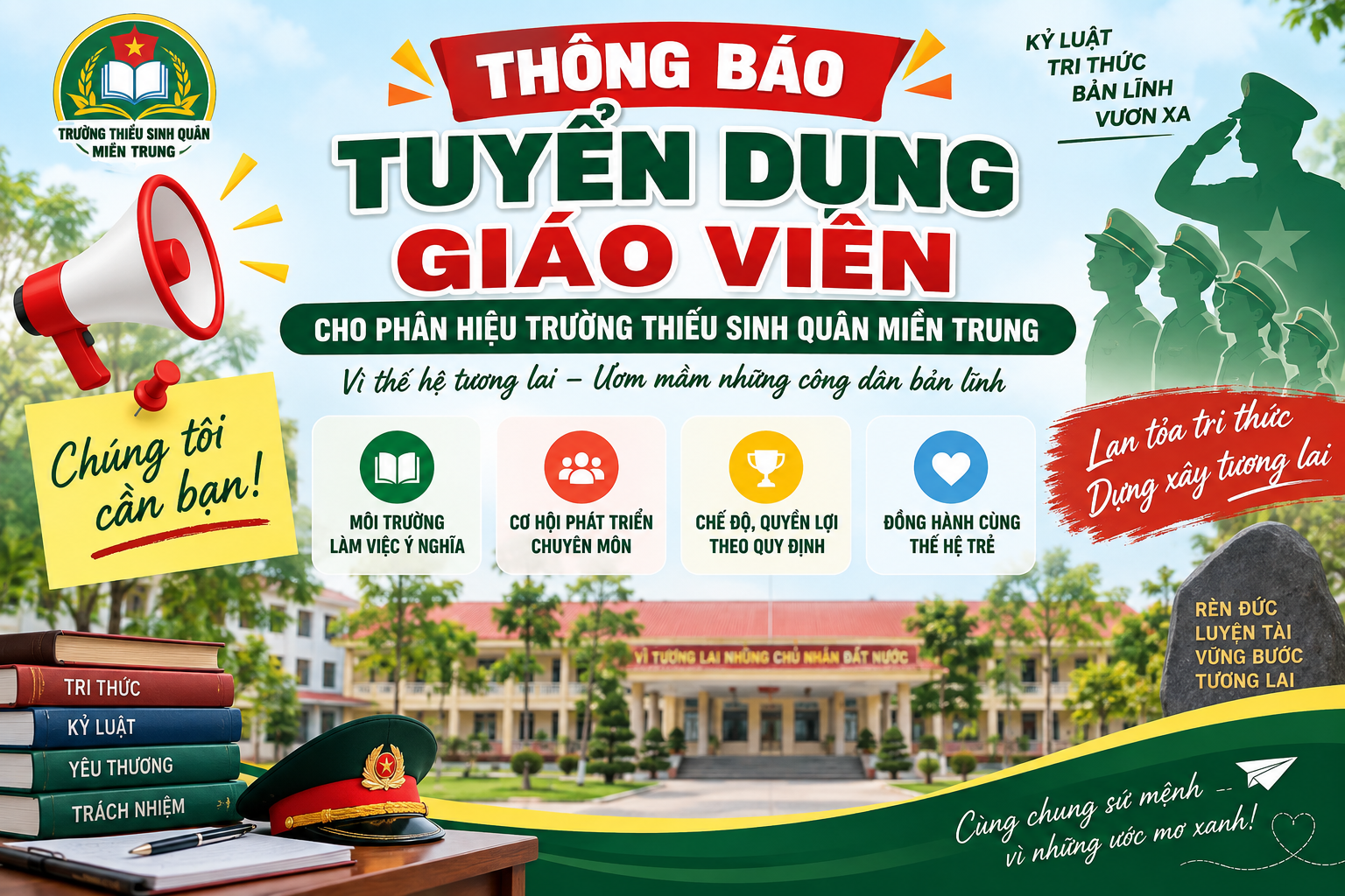 Thông báo tuyển dụng giáo viên cho Phân hiệu Trường Thiếu sinh quân miền trung