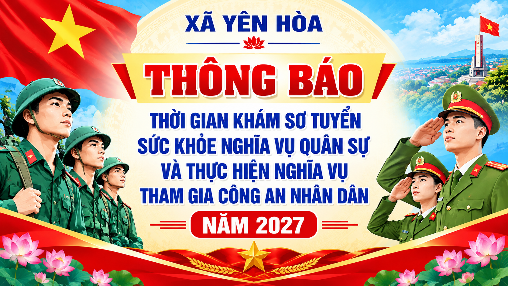 Thông báo thời gian khám sơ tuyển sức khỏe nghĩa vụ quân sự và thực hiện nghĩa vụ tham gia công an nhân dân năm 2027
