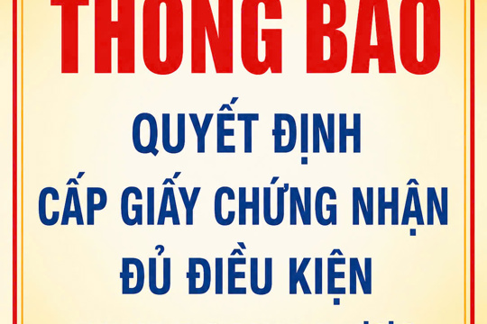 Thông báo Quyết định cấp Giấy chứng nhận đủ điều kiện kinh doanh dược Đợt 16 năm 2026 