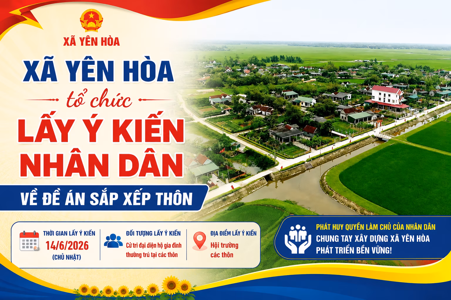 Xã Yên Hòa ban hành kế hoach tổ chức lấy ý kiến nhân dân về đề án sắp xếp thôn