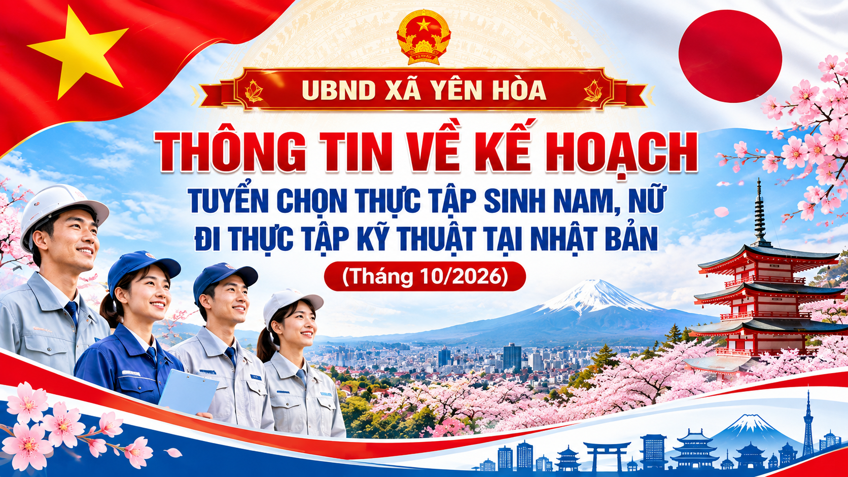 Thông tin về kế hoạch tuyển chọn thực tập sinh nam, nữ đi thực tập kỹ thuật tại Nhật Bản (Tháng 10/2026)
